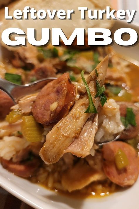 Turkey Gumbo Recipe, Chicken Soup With Dumplings, Turkey Gumbo, Soup With Dumplings, Gumbo Recipe Easy, Sausage Shrimp, Turkey Spices, Chicken Dumpling Soup, Shrimp Gumbo