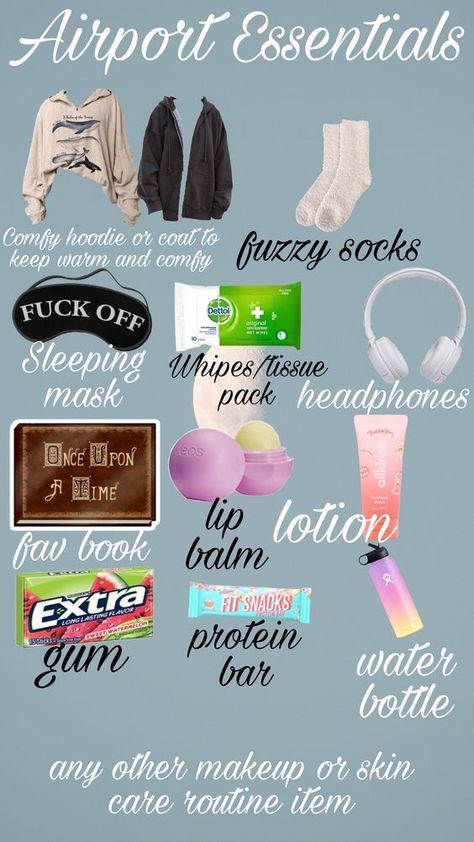 Airport must-haves #smartpacking #travelgear #globetrotter #travelhacks #worldtraveler #TravelEssentials Stuff To Bring On Vacation, What To Bring To Airport, Things To Pack For A Flight, What To Bring On Airplane, What To Bring On A Flight, Plane Things To Do, Carry On Bag Essentials Short Flight, How To Pack For A Flight, Things To Bring To The Airport