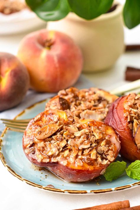 These Air fryer peaches are a mix with caramelized peaches and a peach crisp, with soft juicy warm peaches topped with a crunchy granola-like topping. They are vegan, gluten-free and you will love the natural sweetness of warm peaches.These Air fryer peaches are a mix with caramelized peaches and a peach crisp, with soft juicy warm peaches topped with a crunchy granola-like topping. They are vegan, gluten-free and you will love the natural sweetness of warm peaches. Air Fryer Peaches, Caramelized Peaches, Peach Crisp, Crunchy Granola, Peach Top, The Natural, Peaches, Vegan Gluten Free, Granola