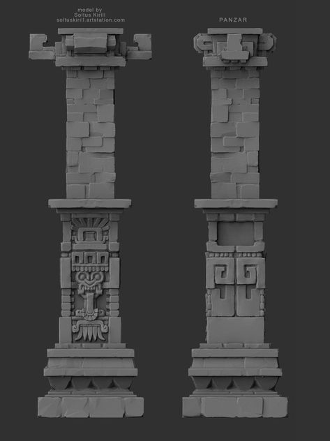 ArtStation - ArchElements_Maya, Soltus Kirill Mayan House Design, Maya Architecture, Aztec Architecture, Aztec Temple, Aztec Ruins, Maya Art, Ancient Aztecs, Fantasy Props, Game Concept Art