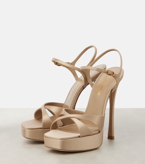 Debbie satin platform sandals in beige - Saint Laurent | Mytheresa Beige Platform Sandals, Luxury Beige Platform Sandals, Beige Strappy Platform Sandals, Beige Synthetic Platform Sandals, Beige Platform Slip-on Sandals, Beige Open Toe Platform Heels, Saint Laurent Shoes, Wedding Sandals, Platform Sandals Heels