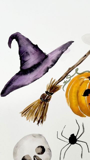 Halloween Watercolor Painting Easy, Cute Halloween Watercolor Paintings, Halloween Painting Watercolor, Halloween Watercolor Art Easy, Halloween Watercolor Ideas, Easy Halloween Watercolor, Halloween Watercolor Cards, Halloween Watercolors, Watercolor Halloween Art