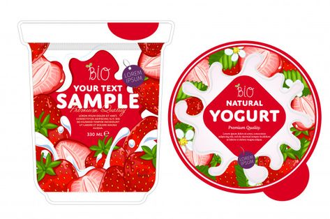 Strawberry yogurt packaging design templ... | Premium Vector #Freepik #vector #food #design #template #splash Food Packing Design, Yogurt Packaging Design, Yogurt Design, Yoghurt Packaging, Kitchen Branding, Yogurt Ideas, Packaging Design Template, Yogurt Packaging, Graphic Design Cv