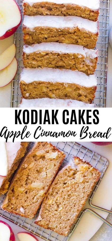 This Apple Cinnamon Oat Bread is soft, moist and has chunk of apples in it! It is topped with a perfect Cinnamon Glaze for an extra sweet treat! #bread #apples #cinnamon #baking #easyrecipes #sweets #treats #breakfast Cinnamon Glaze Recipe, Kodiak Cakes Recipe, Party Bread, Cinnamon Baking, Yogurt Bread, Apple Bread Recipe, Cinnamon Glaze, Oat Bread, Apple Cinnamon Bread