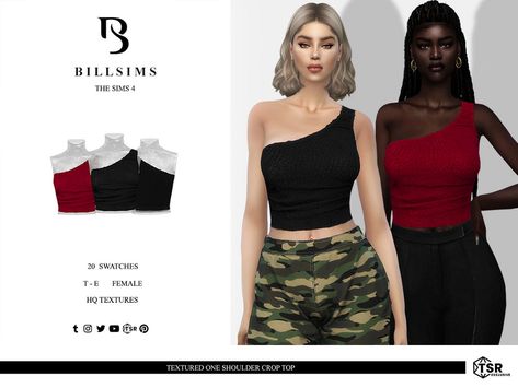 The Sims Resource - Textured One Shoulder Crop Top One Strap Top, Low Cut Outfit, Hoodie Jumpsuit, Farm Dress, One Shoulder Crop Top, Sims 4 Toddler, Sims 1, Sims4 Cc, Cc Sims