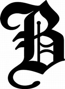 "B" in Old English font. Gangster Lettering, Old English B, Letter G Tattoo, Old English Tattoo, Leavers Shirt, Old English Alphabet, Old English Letters, Hand Lettering Worksheet, English Fonts