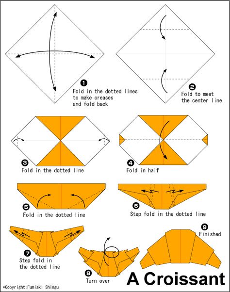 origami croissant 3d Templates, Origami Shapes, French Crafts, Origami Diagrams, Decoration Vitrine, Kids Origami, Cute Origami, Origami Fish, Origami And Kirigami