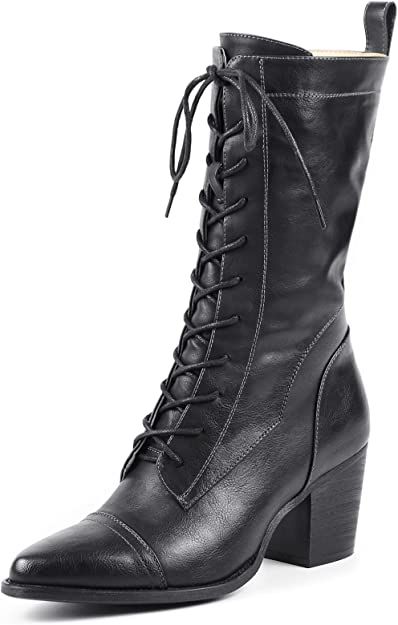 Amazon.com | UTIKLIOU Women's Mid Calf Boots Lace-Up Combat Boots Side Zipper Fashion Winter Boots (Black size 9) | Mid-Calf Women's Mid Calf Boots, Black Mid Calf Boots, Demonia Boots, Military Combat Boots, Zippers Fashion, Winter Fashion Boots, Womens Combat Boots, Lace Up Combat Boots, Womens Mid Calf Boots