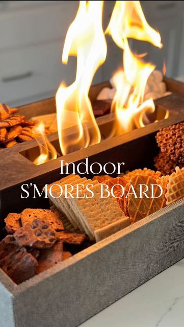 Tabletop Smores Bar, S’more Tray Ideas, Alternate Smores, S’mores Fire Pit, S’mores Board With Fire, Table Top Smores Diy Fire, Smore Board Ideas, S’mores Boards, Smores Display Ideas