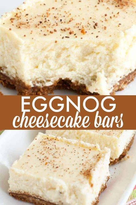 Eggnog Bars, Eggnog Dessert, Recipes Cheesecake, Eggnog Cheesecake, Cheesecake Squares, Eggnog Recipe, Dessert Party, Ginger Snap Cookies, Cookie Crust