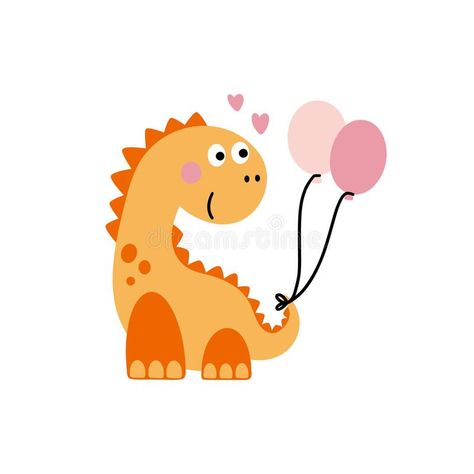 Dinosaur With Balloon, Cute Dinosaur Cartoon, Dino Party Invitation, Dinosaur Outline, Dinosaurs Clipart, Card Character, Dinosaur Birthday Party Decorations, Dinosaur Balloons, Dinosaur Cartoon