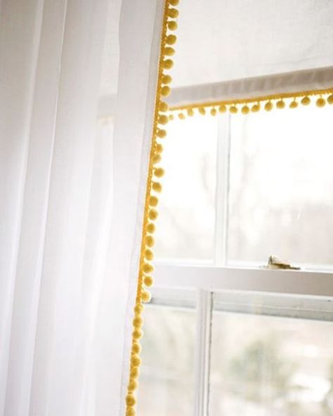 Pom Pom trim from VV Rouleaux Rita Konig, Pom Pom Curtains, Kids Room Curtains, Kids Rooms Diy, White Curtains, Pom Pom Trim, The Curtain, Big Girl Rooms, Nursery Inspiration