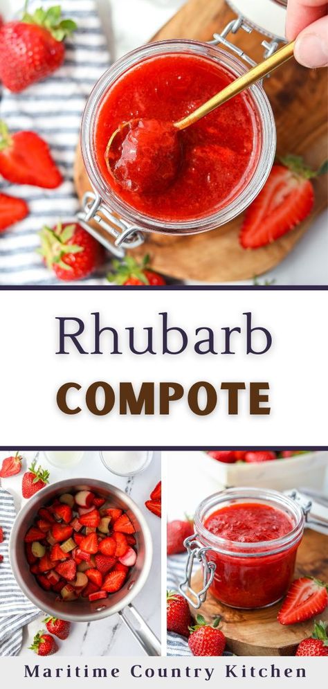 This Strawberry Rhubarb Compote recipe is one of my favorite ways to enjoy the classic combination of rhubarb and fresh strawberries.Perfect for serving over ice cream, as a toast topping, or with baked brie, this fruit compote is surprisingly simple to make, and is the perfect combination of sweet and tart flavor. Strawberry Rhubarb Recipes, Scones And Clotted Cream, Strawberry Rhubarb Compote, Toasted Crostini, Rhubarb Syrup, Strawberry Rhubarb Jam, Rhubarb Compote, Fruit Spread, Strawberry Rhubarb Crisp