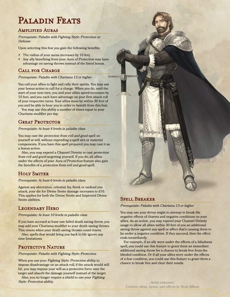 Dnd Paladin Spells, Dnd Feats Homebrew, Paladin Oaths 5e, 5e Feats, Dnd Feats, Dnd Subclasses, Homebrew Classes, Dnd Paladin, Dungeons And Dragons Rules