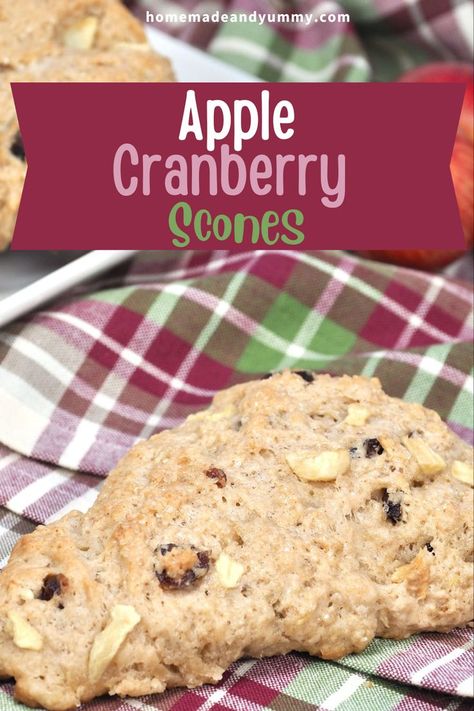 Apple Cranberry Scones are perfect for brunch and more. Chunks of fresh apple, dried cranberries and warm spices. #sconerecipe #cranberryscones #applescones #easyscones Apple Cranberry Scones, Apple Scones, Cranberry Scones, Fall Baking Recipes, Buttermilk Recipes, Baked Treats, Apple Cranberry, Scrumptious Desserts, Scone Recipe