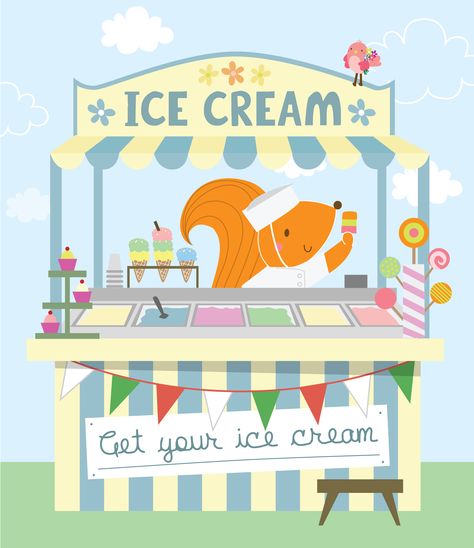 #icecream #illustration #summer #squirrel Candy Store Illustration, Ice Cream Shop Illustration, Ice Cream Illustration, Granny Style, Ice Cream Art, Shop Illustration, Ice Cream Parlor, Circus Party, Ice Cream Party