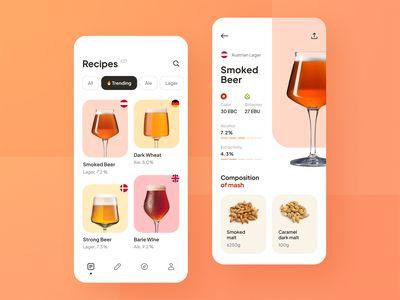 Hello! Take a look at new the design concept for the production of craft beer. Homemade is Much Better 😋 Beer App, Tracking App, Mobile Web Design, Beer Tasting, Beer Design, Mobile App Ui, App Ui Design, App Ui, Ui Ux Design