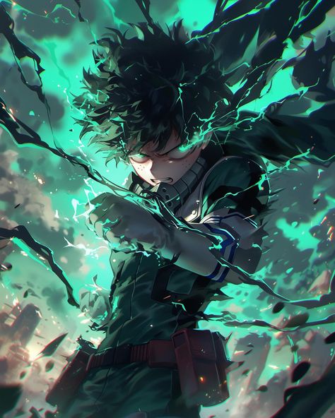 Character Art Inspiration, My Hero Academia Midoriya, My Hero Academia Wallpaper, Hero Academia Wallpaper, My Hero Academia Deku, Green Lightning, Photo Anime, Spartan Logo, My Hero Academy