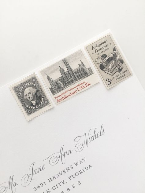 Wedding Invitation Postage - Abundant Wedding Invitations Wedding Invitation Stamps, Vintage Wedding Invites, Engagement Invites, Usps Stamps, Wedding Postage, Messy Desk, Copperplate Calligraphy, Wedding Image, Pre Wedding Party