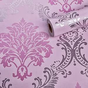 JZ·HOME Y9122 Damask Peel and Stick Wallpaper 17.7" x 9.8ft Pink/Silver Removable Self-Adhesive Contact Paper Damask Furniture Paper Drawer Shelf Liner Vinyl Decorative Film Modern Wall Stickers, Vinyl Decoration, Wall Stickers Wallpaper, Drawer And Shelf Liners, Pink Damask, Shelf Liner, Diy Wallpaper, Damask Wallpaper, Furniture Renovation