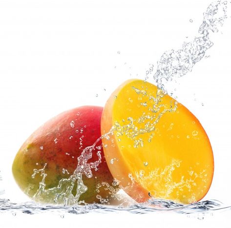 Falling In Water, Photo Food, Mango Fruit, Water Splash, Watermelon Fruit, Deco Stickers, Watermelon Juice, Red Grapes, Yellow Background