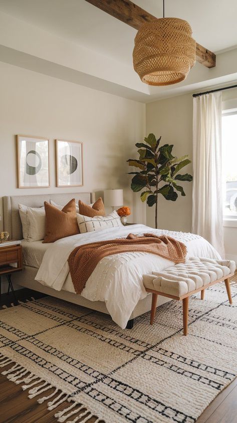 Revamp your space with fresh modern fall decor ideas. Infuse your home with a contemporary twist on classic autumn elements for a unique seasonal style. Amazon Boho Bedroom, Boho Chic Bedroom Decor, Midcentury Boho, Boho Dorm Room, Eclectic Artwork, Boho Ideas, Modern Fall Decor, Boho Bedroom Ideas, Boho Style Bedroom