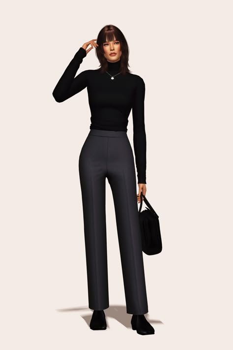 Minimalist Turtleneck · Slaks · Basic Coin Necklace | Patreon Sims4 Cc Turtleneck, Turtle Neck Outfits, Gorilla Gorilla, Turtle Neck Shirt, Sleeveless Turtleneck Sweaters, Black Turtle Neck, White Turtleneck, Sleeveless Turtleneck, Minimal Outfit