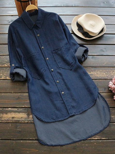 Casual Shirt Look, Big Size Dress, Blue Denim Shirt, Womens Denim Shirt, Denim Shirts, Blouse Jeans, Denim Shirt Dress, Shirt Dress Casual, Long Shirt