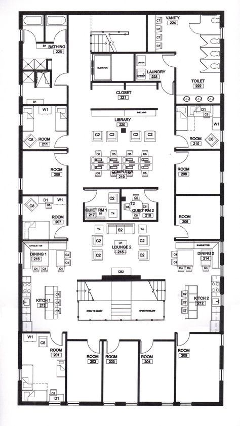 womens shelter by Dana Johnson at Coroflot.com Womens Shelter, Dorm Layout, Dorm Room Layouts, School Floor, Hotel Floor Plan, Hospital Architecture, Hotel Floor, Floor Renovation, Shelter Design