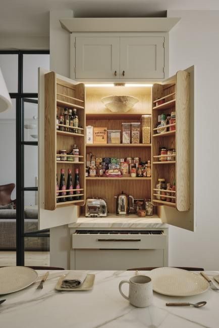 The Hampstead Heath Kitchen | Ledbury Studio Modern Cornice, Breakfast Cupboard, Breakfast Pantry, Helen Parker, Kitchenette Design, Vintage Pantry, Small Kitchenette, Dream Pantry, Wall Cupboards