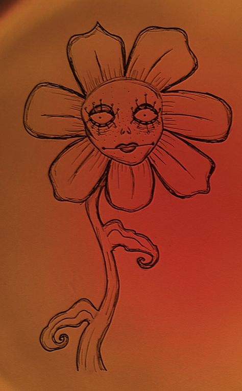 Alternative Drawing Ideas, Easy Weird Drawings, Drawings Ideas Flowers, Something To Draw When Bored, Flowers With Faces Drawing, Dream Core Drawings, Things To Draw Trippy, Creepy Flower Drawing, Cool Easy Sketches