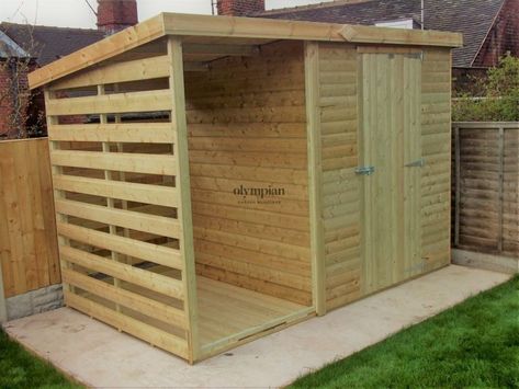 Shed With Log Store, Exterior Cladding Options, Log Stores, Allotment Shed, Backyard Upgrades, Log Wall, Firewood Shed, Log Store, Wood Store