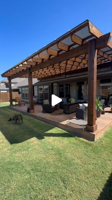 Cover Your Pergola on Instagram: "30x14 SkyPoly Pergola COMPLETE✅ in Argyle. Let through TONS of light. Block the elements. Elevate your space. Pergola and patio cover! DM us or text 972-342-1645 to quote! #pergola #patiocover #skypoly #skypolypergola #pergoladesign #patioideas #backyardideas" Patio Pergola Ideas Attached To House, Covered Pergola Patio, Roof Riser, Covered Patio Plans, Backyard Covered Patios, Patio Plans, Cedar Pergola, Backyard Gazebo, Wood Pergola