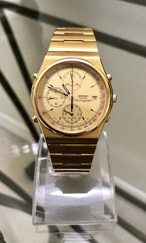 FS: Gold Seiko 7t32-7a49 Alarm/Chronograph/Date Quartz (newoldstockwatches@gmail.com) Men’s Gold Watch, Gold Chronograph Watch, Gold Watch Outfit, Seiko Gold Watch, Ig Fits, Gold Watches For Men, Seiko Gold, Stylish Watches Men, Crown Gold