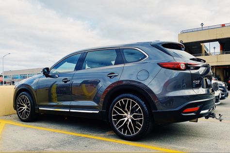 Grey Mazda CX-9 Azami / Signature with custom 21x9.5” rims in black with machine face finish Mazda Cx9 Modified, Mazda Cx9, 1969 Mustang, Mazda Cx 9, Mazda 2, Mazda, Mustang, Jeep, Toyota