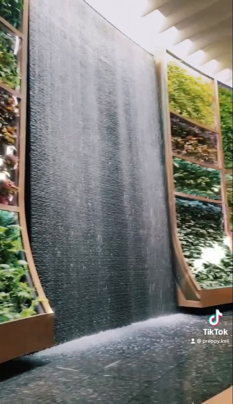 Water Falls Inside House, Water Cascade Wall, Wall Fountain Design, Indoor Waterfall Wall, Indoor Waterfall Fountain, Waterfall Ideas, Outdoor Wall Fountains, Water Wall Fountain, Water Fountain Design