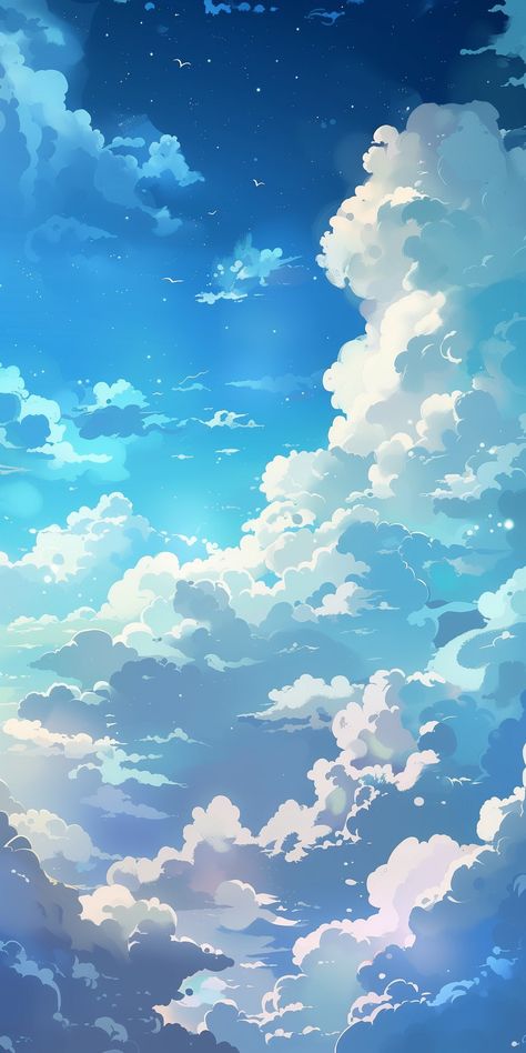 Cartoon Sky Background, Blue Sky Clouds Wallpaper, Sky Anime, Dreamy Artwork, Pretty Backgrounds, Cloud Wallpaper, Sky Background, Anime Artwork Wallpaper, Cool Wallpapers Art