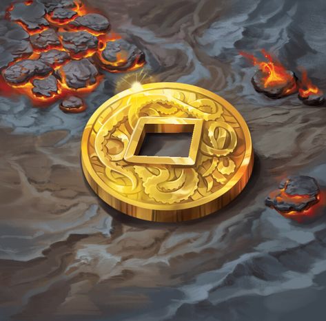 ArtStation - Roll Player Adventures - Card Art - Batch 1, Damien Mammoliti Props Illustration, Magic Coins, Artifact Art, D D Items, Props Art, Coin Art, Fantasy Props, Fantasy Concept Art, Fantasy Rpg