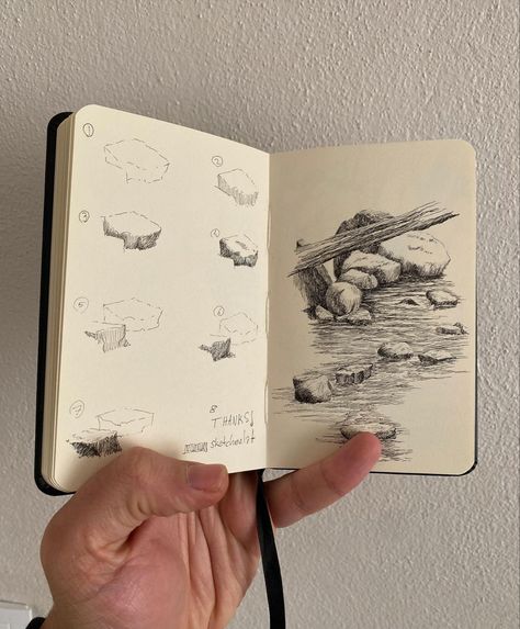 Landscape Drawing Tutorial, Sketchbook Ideas Inspiration, Environment Sketch, Drawing Ideas List, Sketchbook Tour, Nature Sketch, Pen Art Drawings, Scrapbook Book, Sketchbook Drawings