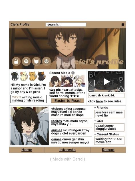 made by m6zhiro on twt (3/3) ib kisskrbk Carrd Inspo Anime, Anime English, Carrd Inspo, Mystic Messenger, End Of The World, Guide Book, Bungo Stray Dogs, Aesthetic Iphone Wallpaper, Cute Cards