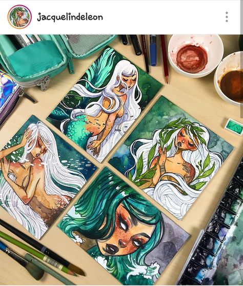 Jacquelin Deleon, Mermaid Paintings, Square Sketchbook, Ampersand Art, Mermaid Painting, Mother Art, Let Them Go, Collaborative Art, Paintings I Love