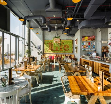 One Life Kitchen & Cafe by Studio EM, Dubai – UAE » Retail Design Blog Healthy Restaurant Design, Big Houses Interior, Organic Restaurant, Organic Food Store, Organic Market, Healthy Restaurant, Cafe Kitchen, Life Kitchen, Iron Chair