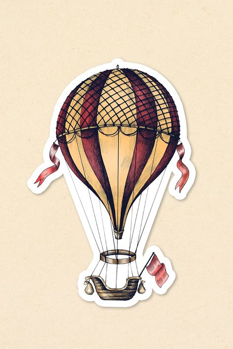 Hot Air Balloon Vintage, Aesthetic 2025, Balloon Hot Air Balloon, Hot Air Balloon Drawing, Hot Air Balloon Design, Samsung Notes, Birthday Icon, Scrapbook Printing, Etsy Stickers