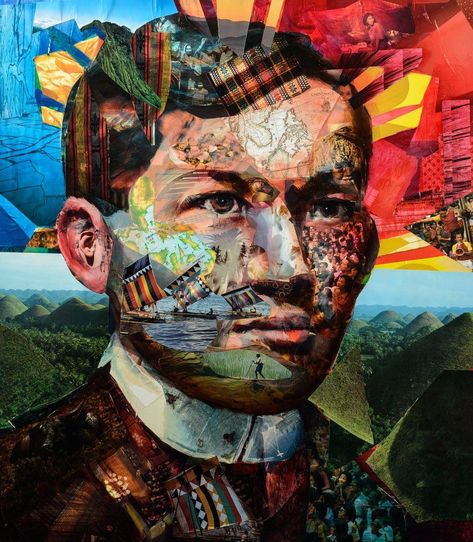 Great Rizal Collage Art by Jeff Huntington Philippine Art Aesthetic, Jeff Huntington Art, Contemporary Arts In The Philippines, Contemporary Arts In Philippines, Filipino Culture Collage, Philippine Art History, Jose Rizal Poster, Jose Rizal Art, Filipino Culture Art Drawing