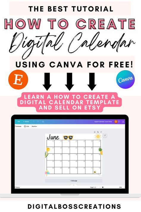 How To Create Digital Calendars Using Canva And Sell Them On Etsy? Interactive Calendar, Etsy Planner, Make A Calendar, Create A Calendar, Planner Writing, Business Model Canvas, Using Canva, Canvas Learning, Diy Calendar