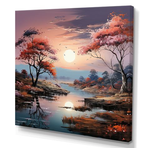 Impression Landscape, Beautiful Landscape Paintings, Bridge Painting, Landscape Painting Tutorial, Liquid Art, Beautiful Art Paintings, Canvas Painting Landscape, Moon Painting, Landscape Art Painting