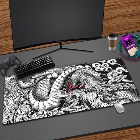 Insanely beautiful gaming mouse pad, good quality for a relatively small price Mouse Pad Design Ideas, White Mouse Pad, 60% Keyboard, Cool Desk, Arte Ninja, White Mouse, Desk Pads, White Dragon, Game Room Design