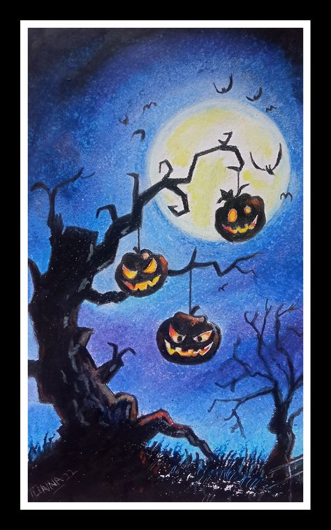 Scenery Oil Pastel, Halloween Scenery, Oil Pastel, Pastel, Halloween, Art