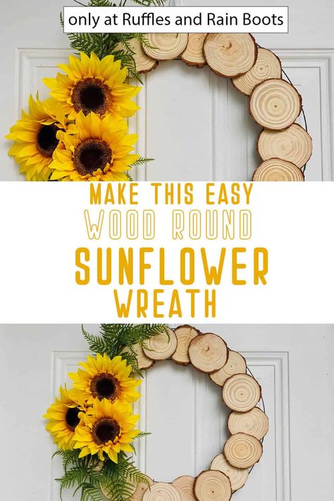 So fun and perfect for summer porch decor. I love this wood slice wreath - and the sunflowers, too. Snag the supply list and tutorial here. Wood Disc Wreath, Fall Wood Slice Wreath, Wood Slice Wreath Diy, Wood Cookie Crafts, Tree Slices Ideas Diy Projects, Summer Wood Crafts, Wood Slices Crafts, Wood Tile Floor, Filofax Diy