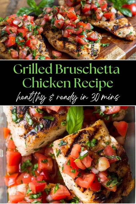 Indulge in this delicious Grilled Bruschetta Chicken recipe, a perfect blend of taste and health! Packed with lean protein and topped with fresh tomatoes and basil, this dish supports muscle maintenance while providing essential vitamins and antioxidants. Quick to prepare and bursting with Italian flavors, it's ideal for a gourmet meal that aligns with your health goals. Enjoy a light yet satisfying dinner that keeps your diet on track and your taste buds delighted! Eating Cheap, Chicken Bruschetta Recipe, Chicken Bruschetta, Bruschetta Chicken Pasta, Bruschetta Toppings, Healthy Grilled, Chicken With Italian Seasoning, Grilled Bruschetta, Healthy Meal Prep Ideas